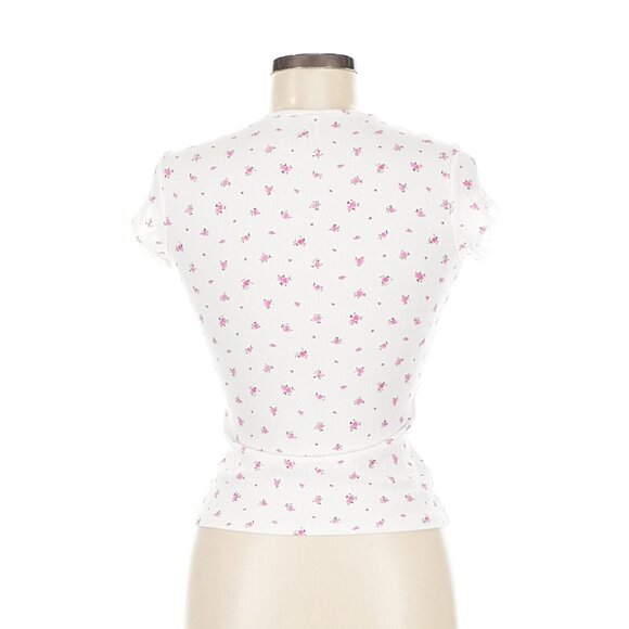 Skims Soft Lounge Lace T-shirt Neon Orchid Rose Print Ribbed Short Sleeve Rose - Picture 3 of 7